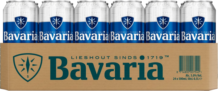Bavaria tray met 24 blikjes á 0,50 liter Bavaria tray met 24 blikjes á 0,50 liter
